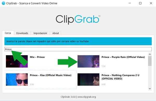 Scaricare video da YouTube - ClipGrab ricerca