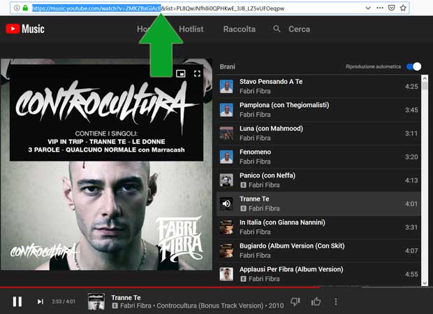 URL di YouTube Music