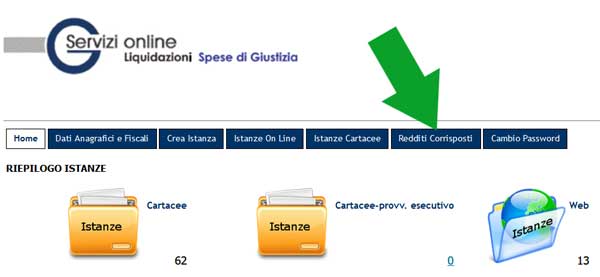 accedi alla sezione redditi corrisposti