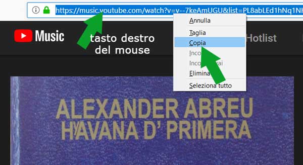 scarica musica da Youtube Music, copia la URL