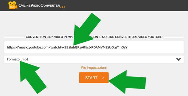 incolla URL YouTube Music su Online Video Converter