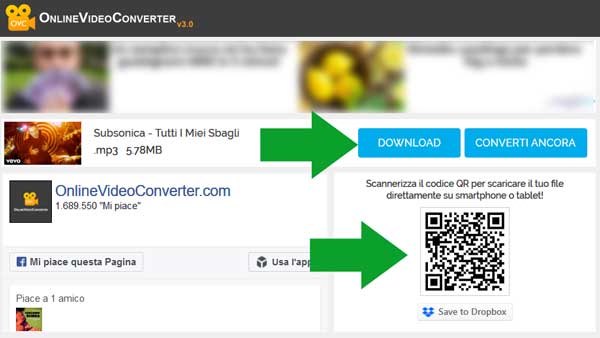 scarica canzone con OnlineVideoConverter