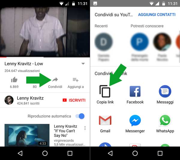 scaricare video da youtube prelevare il link app