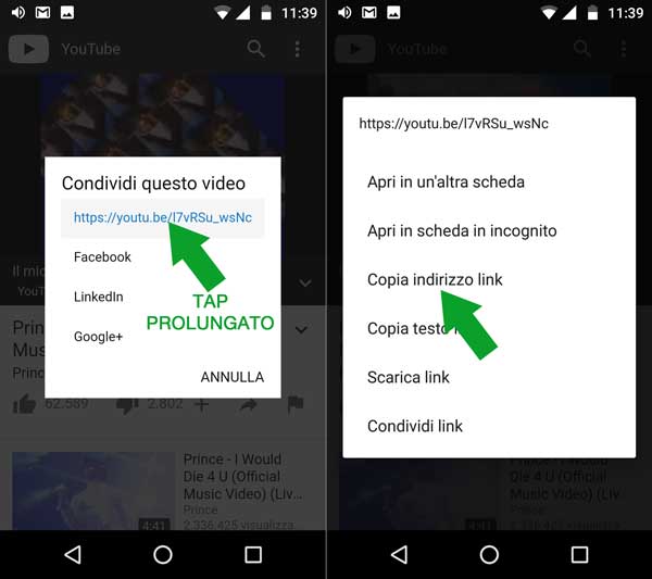 scaricare video da youtube prelevare il link spartphone