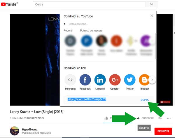 scaricare video da youtube prelevare il link