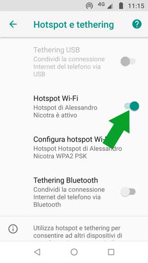 attivare hotspot android