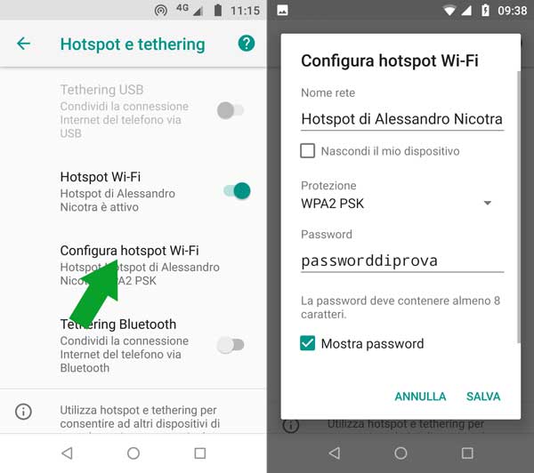 configurare hotspot android