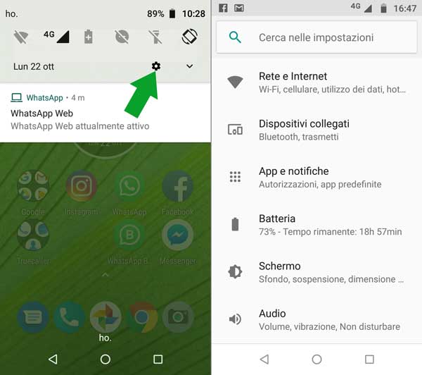 configurazioni android - accedere alle impostazioni