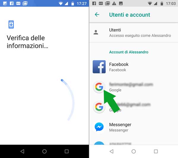 configurazioni android - aggiungi account google