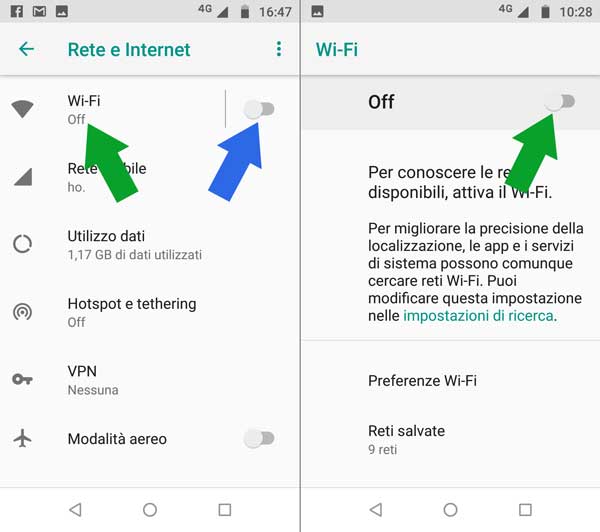 configurare android - attiva wi-fi