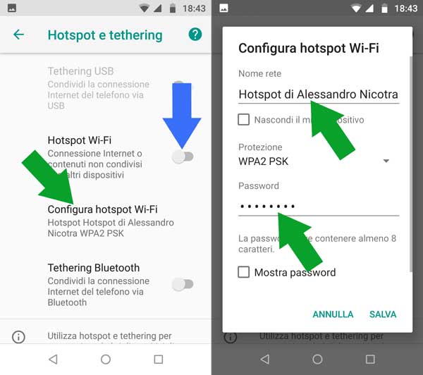 configurazioni android -configurazione hotspot