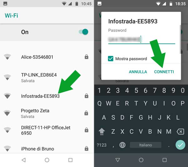 configurazioni android - connetti rete wi-fi
