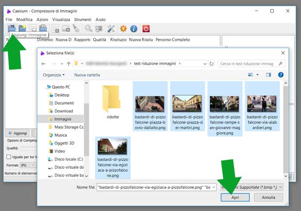 ottimizzare immagini - apri file Caesium