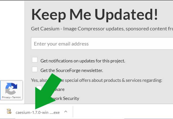 ottimizzare immagini - file di installazione di Caesium su Chrome