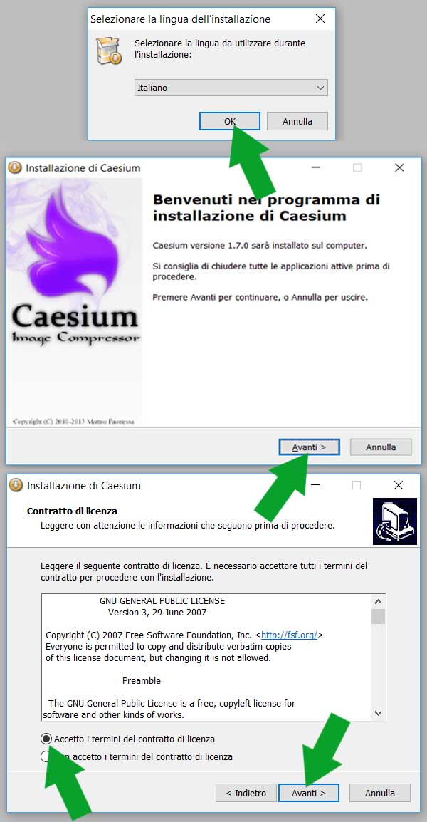 ottimizzare immagini - installazione di Caesium