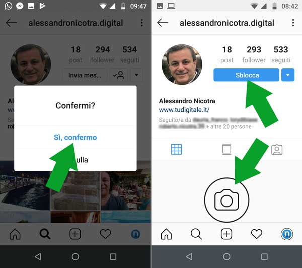 bloccare su Instagram - utente seguito - effetti