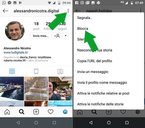 bloccare su Instagram - utente seguito