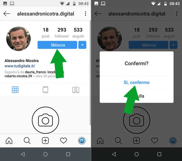 sbloccare utenti instagram - conferma