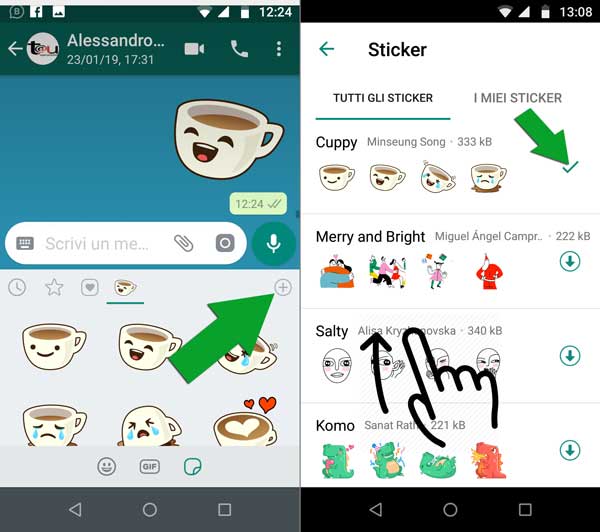 sticker per whatsapp - aggiungere set di adesivi