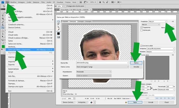 adesivi con photoshop - salva per web