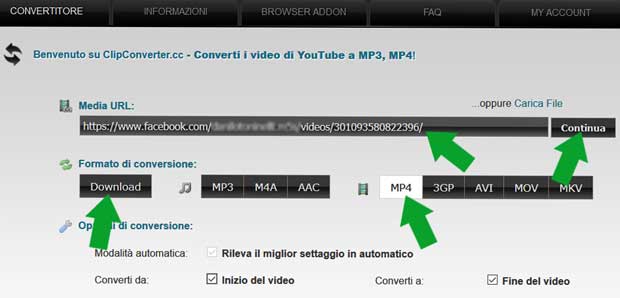 scaricare video FB con clipconverter