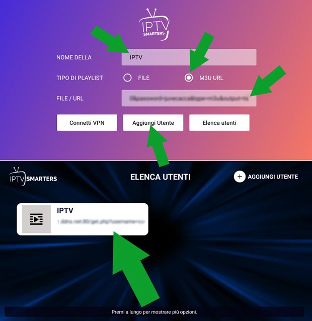 IPTV smarters Android - aggiunta nuova lista