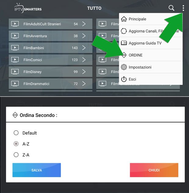 Organizzazione delle liste IPTV