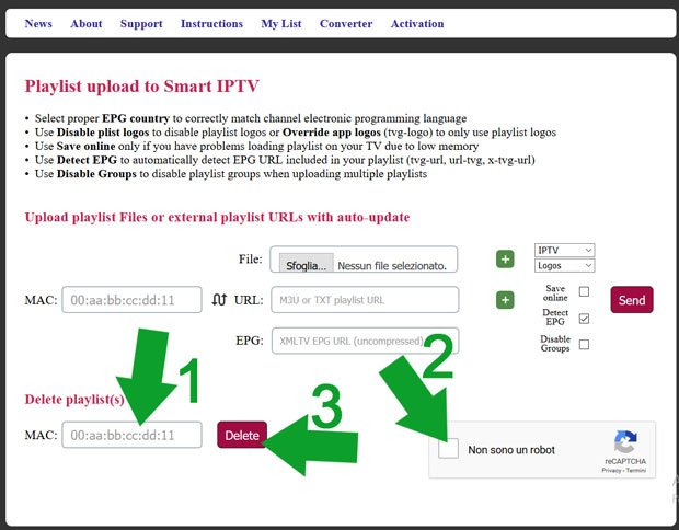 Interfaccia web di Smart IPTV