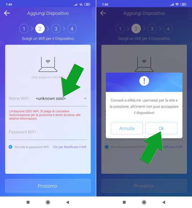 eWeLink - autorizzazioni wifi smartphone