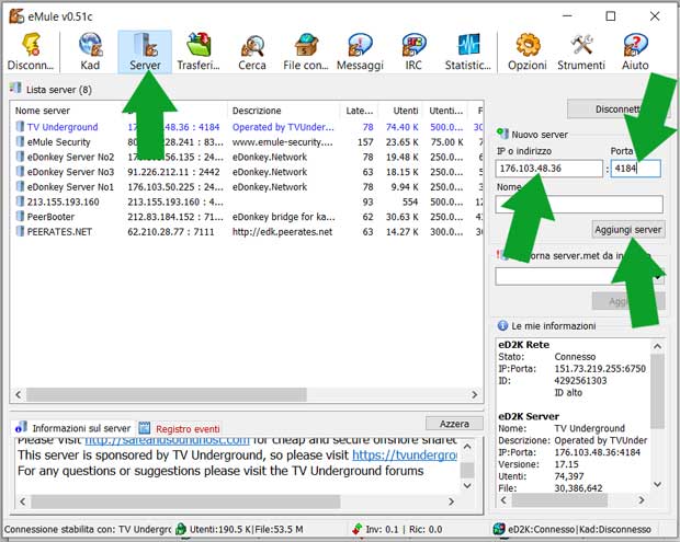 aggiungere server emule