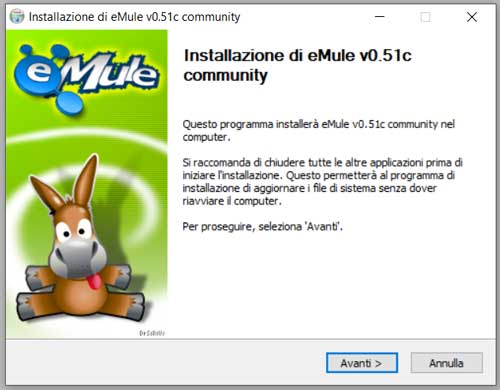 wizard di installazione di eMule