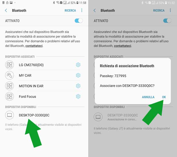 accoppiamento bluetooth